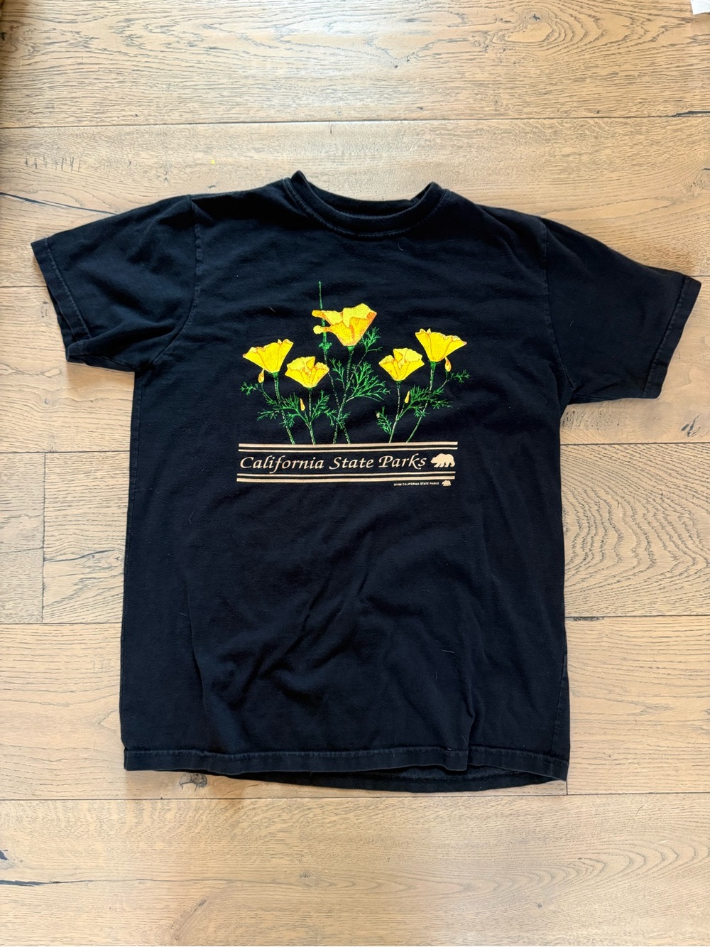 California State Parks Black T-Shirt with Yellow Poppy Graphic